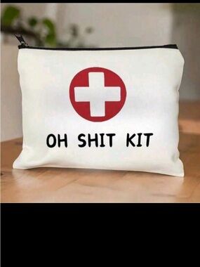 Novelty “OH SHIT KIT” Zip Pouch White with Red Cross New 7.5 inches